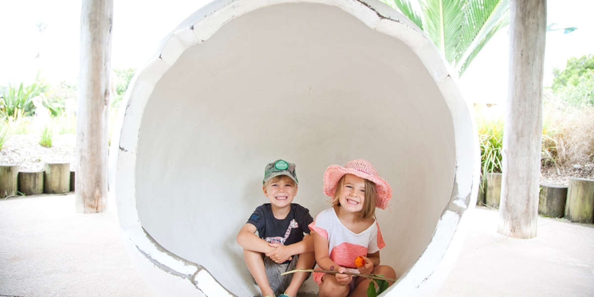 A giant kererū egg in the Potter Children's Garden