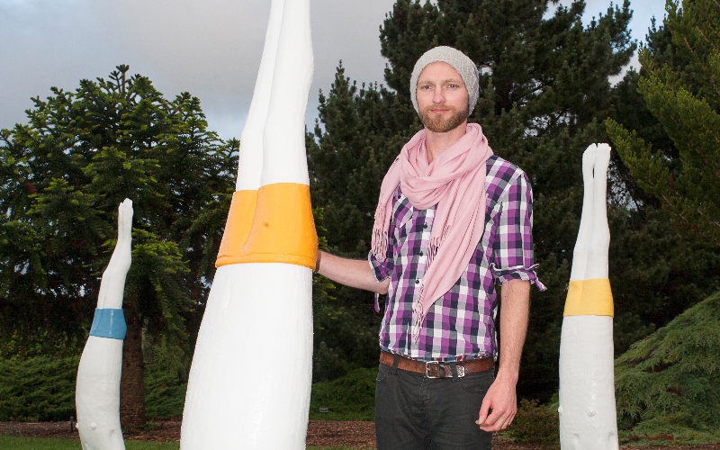 Wellington artist Sam Ducker Jones with his sculpture